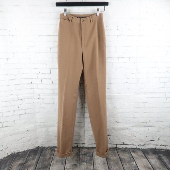 RALPH LAUREN COLLECTION CLASSICS CAMEL WOOL CUFFED HEM STRAIGHT FRONT PANT - Picture 1 of 8